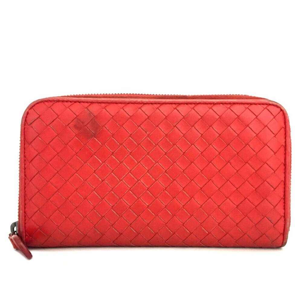 Bottega Veneta Coral-Red Intrecciato Zip Wallet